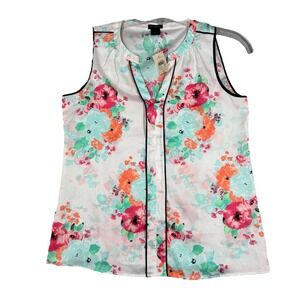 Ann Taylor Floral Print Blouse - White, Pink, Orange, Blue